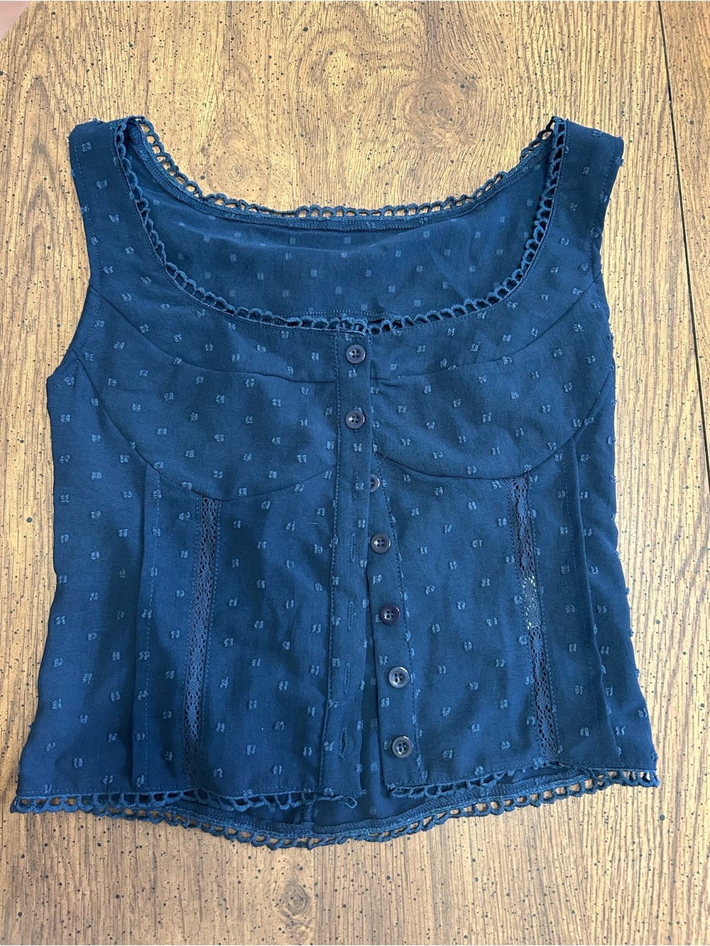 Navy Blue Bustier Corset Top S Strapless Wireless Lace Button up cottage fairy